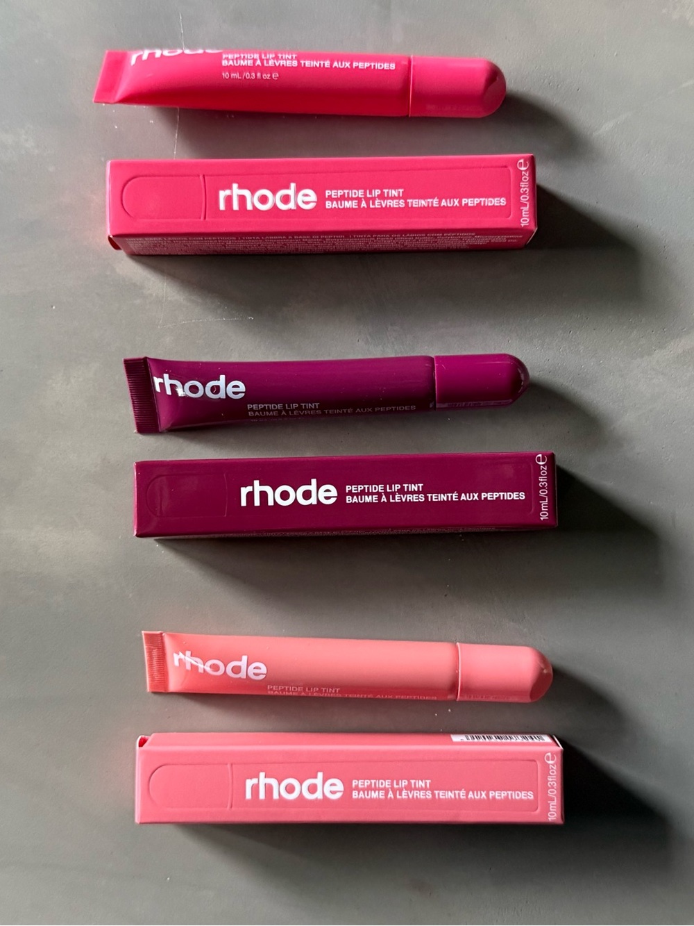 rhode skin Peptide Lip Tint Trio — Peach Pit + Raspberry Jelly + Guava Spritz